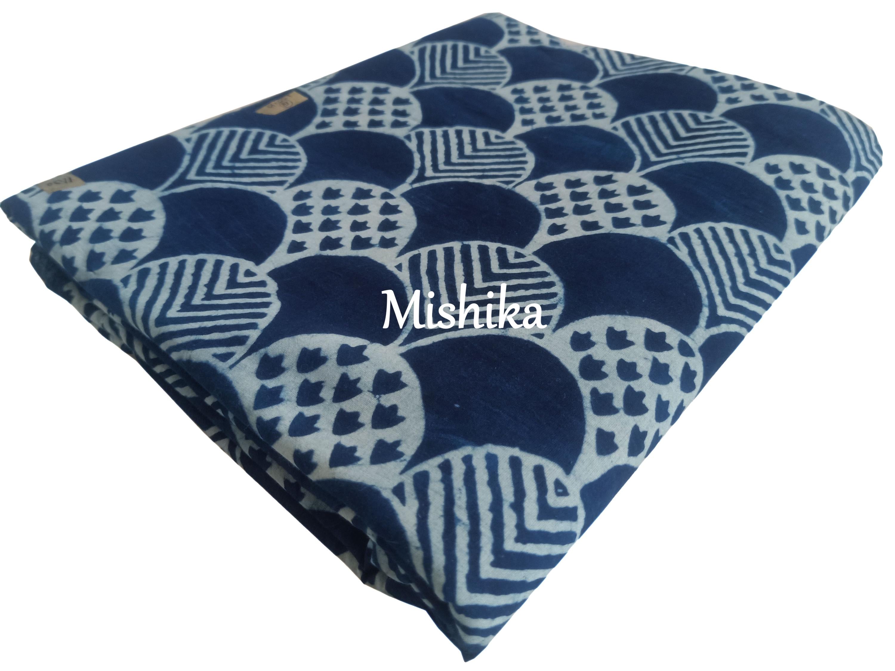 Tessuto Cotone Stampa Blocco A Mano Floreale Blu Indiano 5 Iarde - Foto 5