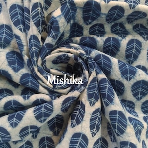 Indigo Blue Fabric Cotton Soft Fabric, Indian Hand Block Print Voile Fabrics, Dabu Print Mud Clothe Resist By The Yard Fabric