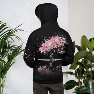 ピンク+ホワイト 桜 パーカー、花柄 スウェットシャツ ブラック、ユニセックス パーカー、スウェットシャツ パーカー、プラスサイズ、桜ギフト、桜 女性ギフト