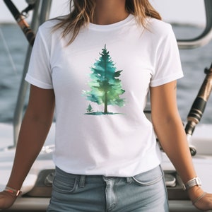 Wasser Farbe Kiefer, Unisex T-shirt, Kiefer Shirt, Lager im Freien, Natur Camper T-Shirt, Naturliebhaber Shirt