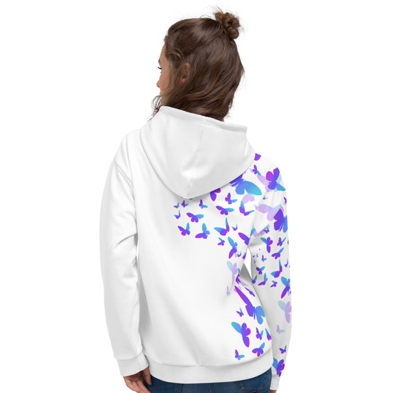 Custom Butterfly Sleeve Hoodie Blue Butterfly Hoodie Sweatshirt White Unisex Hoodie Sweatshirts Plus Size Kawaii Cute Gift for Her Etsy