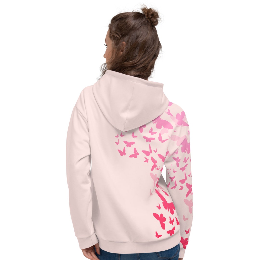 Black Pink Butterfly Print Hoodie Dress