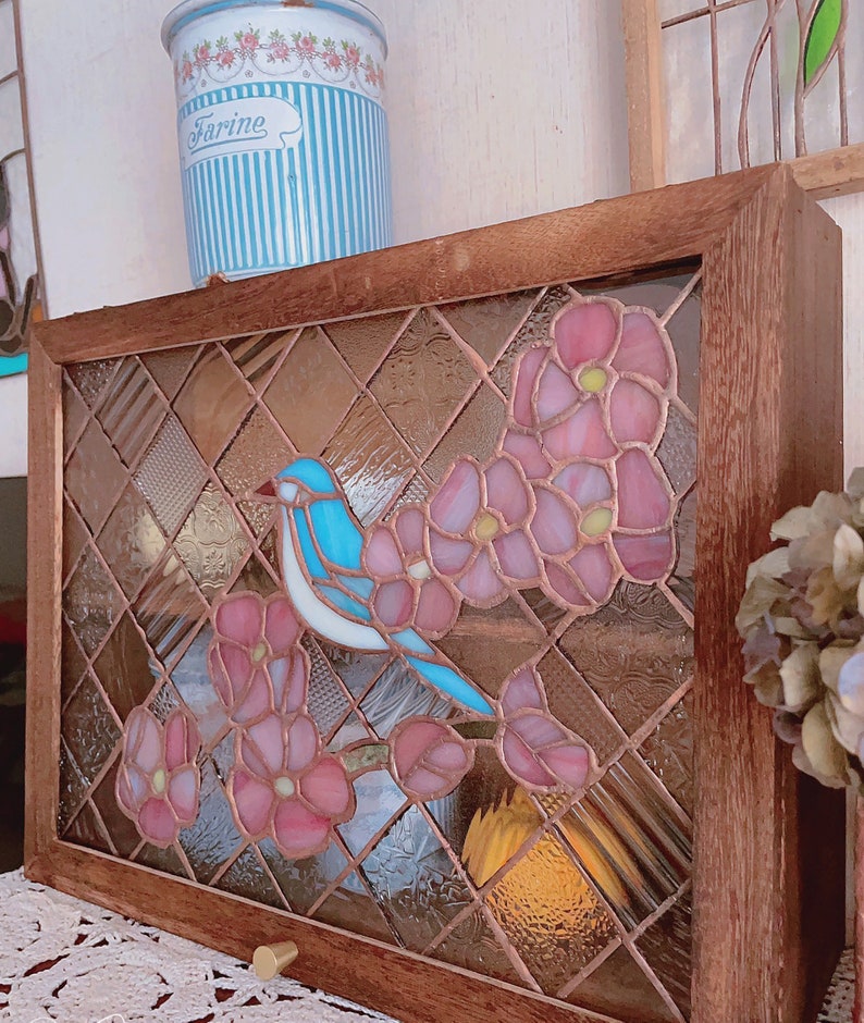 Vintage Solid Woodstained Glass Storage Desktop Storage