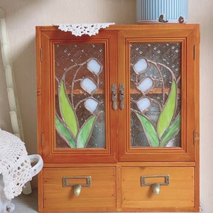 Vintage solid wood art glass Storage Cabinet Desktop Storage Cabinet Tiffany glass Handmade Artwork