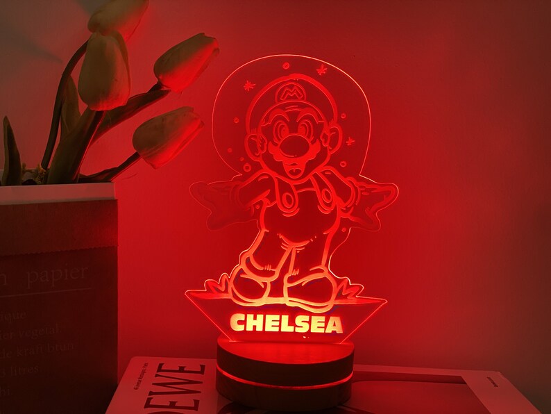 Personalized Super Mario Night Light Wood Base Mario Led Etsy