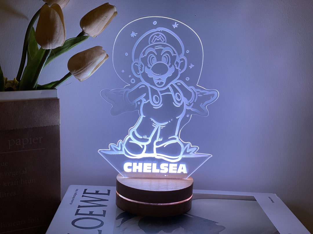 Personalized Super Mario Night Light Wood Base Mario Led Etsy