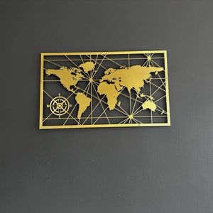 Carte du monde en métal - art mural carte du monde, art mural en métal, cadeau de pendaison de crémaillère, carte du monde, cadeaux pour elle, décoration de voyage, Weltkarte holz, décoration d'intérieur