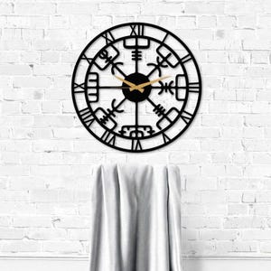 Vegvisir Metal Wall Clock, Sturdy Iron Sheet, Vikings Wall Art, Viking Mythology Protection Sign, Nordic Runic Compass, Wayfinder Metal Art