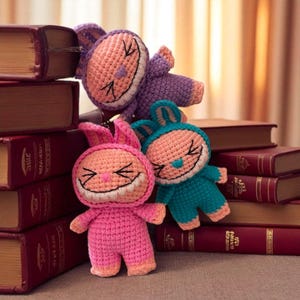 Smiling Bunny CROCHET Finished Doll , Amigurumi Labubu Fan Art Plushies, Creepy Cute Monster Rabbit Toy