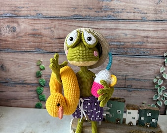 Strickfrosch Schildkröte Amigurumi, Glieder beweglich, 26cm