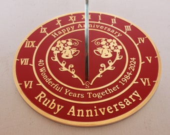 Handmade 40th Ruby Wedding Anniversary Sundial With Stand