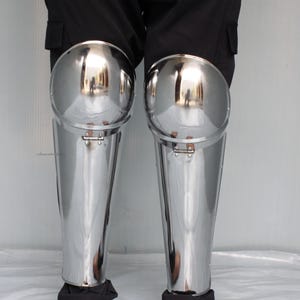 HANDMADE Medieval Steel Knight Greaves Reenactment Silver Costume