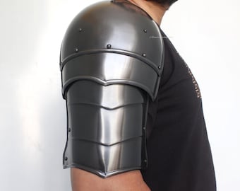 HANDAMADE Blackened Medieval Steel Combat Spaulders Armour