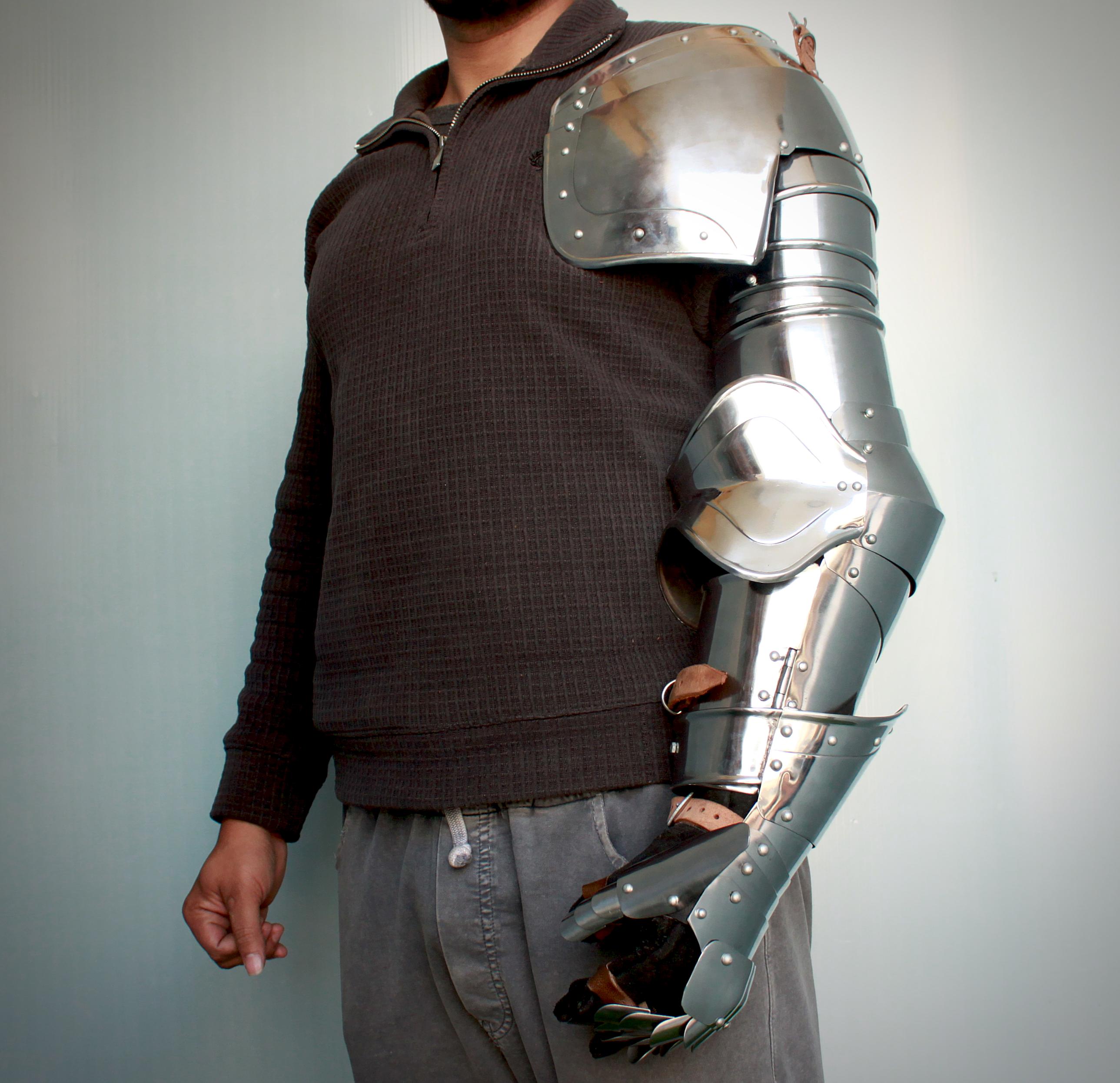 HANDMADE Gothic Steel Single Full Arm Set With Pauldrons & Gauntlets ...