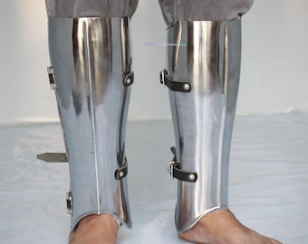 HANDMADE Medieval Steel Knight Greaves SCA Upper Thigh Armor Silver
