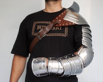 HANDMADE Medieval Steel Single Full Arm Set With Pauldrons & Gauntlets  Reenactment