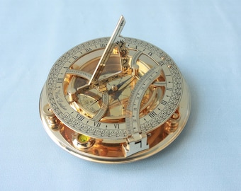 HANDMADE Brass Sundial Compass 7.5 inch