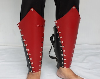 HANDMADE Medieval Leather Knight Leg Guard Fantasy Costume