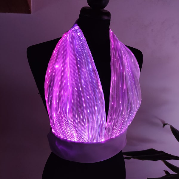 Light-Up Fiber Optic Womens Top w/ Various Colors Backless & Off-Shoulder Halter Top, Luminous Futuristic Costume, Disco Club LED Rave Wears