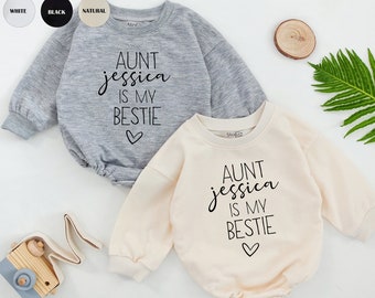 STAFAZ - Personalized Auntie Is My Bestie Baby Outfit, Cute Aunt Baby Bodysuit, Baby Shower Gift, Auntie's Bestie Romper, Baby Romper