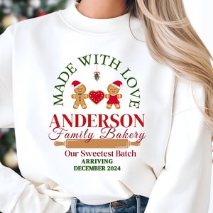 Custom Christmas Baby Announcement Sweatshirt, Personalized Couple Pregnancy Sweatshirt, Matching Baby Reveal, Christmas Maternity Hoodie