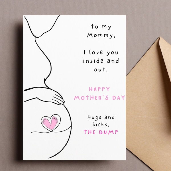 Mommy To Be Printable Card, Card From Baby, New Mom, Expecting Mothers Day Card, Pregnant Mother Minimalist card, Instant download, Girl