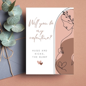 Baby's eerste Valentijnsdag afdrukbare kaart, kaart van babybump, zwangerschapsaankondiging voor familie, minimalistische kaart, Instant download