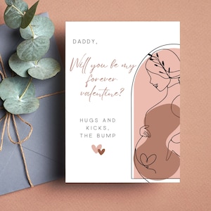 Dad To Be First Valentines Day Printable Card, Card From Baby Bump, New Dad, Expecting Father Minimalistic Card, Instant digital download