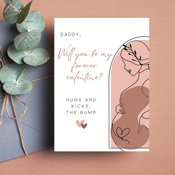 Dad To Be First Valentines Day Printable Card, Card From Baby Bump, New Dad, Expecting Father Minimalistic Card, Instant digital download