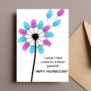 Tarjeta de pintura con los dedos del Día de la Madre de la abuela, tarjeta personalizada para la abuela, actividad del Día de la Madre DIY, minimalista, descarga digital instantánea