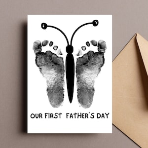 Baby-Fußabdruck-Vatertagskarte vom Baby, DIY erste Vatertagskarte für neuen Vater, Vatertagsaktivität, minimalistische Karte, sofortiger Download