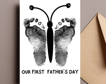 Our First Father's Day Card From Baby, DIY Newborn Footprint Card for New Father, Father's Day Activity, Minimalist card, Instant download