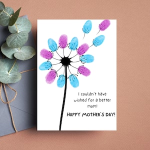 Tarjeta de pintura con los dedos del Día de la Madre, Regalo personalizado de mamá, Actividad del Día de la Madre DIY, Tarjeta de niño para mamá, Minimalista, Descarga digital instantánea