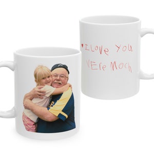 Mug avec photo note manuscrite, cadeau Je t'aime pour la fête des pères, cadeau papa personnalisé, cadeau grand-père, mug personnalisé par enfant, mug en céramique