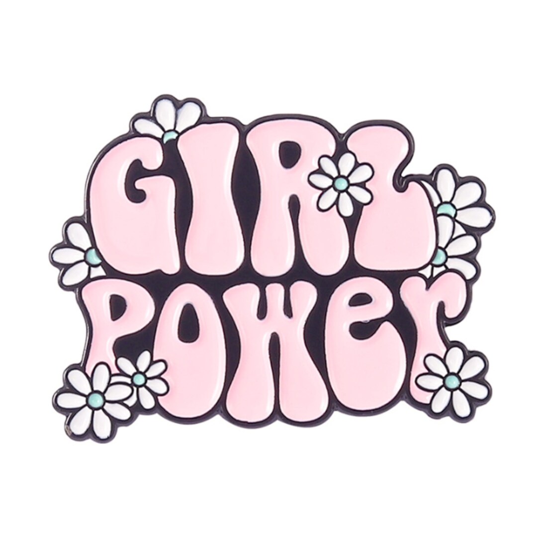 Girl Power Pink Floral Feminist Enamel Pin Cartoon Pins Etsy