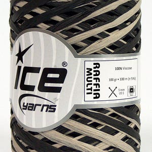 2 x 100gr Skeins Ice Yarns RAFFIA MULTI (100% Viscose) Yarn Black Light Camel