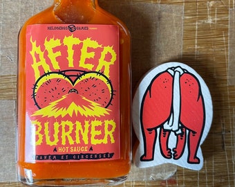 Sauce piquante "After Burner" - sauce chili piquante au piment Trinidad Scorpion - dans un emballage cadeau avec figurine de lutteur sumo