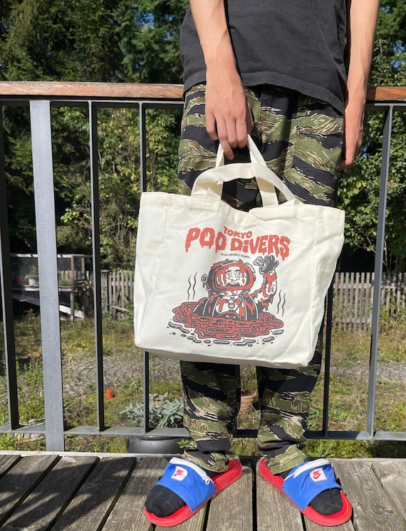 Canvas Tote Bag Tokyo Poo Divers Funny Shopping Bag With Inner
