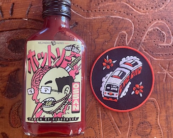 Sauce piquante "Namakubi Ossan" - sauce piquante au piment Carolina Reaper - dans un emballage cadeau avec patch Yamanote sen