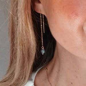 Chaînes d'oreilles dorées en acier- pierres jaspe vert, Lapis-lazuli, Quartz fumé, Pierre de lune,boucles d'oreilles minimalistes et chics.