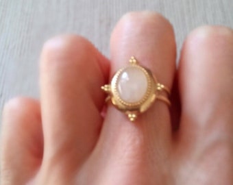 Women's golden steel ring - Rose quartz stone - adjustable gold ring - adjustable ring - boho ring.