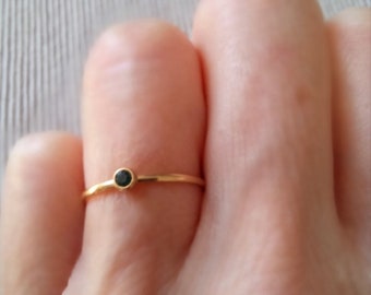 Thin stainless steel gold ring - ring with green ziron - minimalist and chic ring.