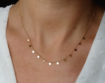 Collier acier inoxydable chaine billes- ras de cou pendentif rond- collier femme minimaliste.