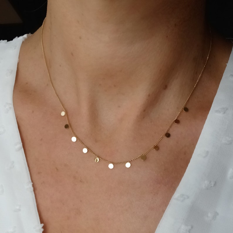 Collier acier inoxydable chaine billes ras de cou pendentif rond collier femme minimaliste. image 1
