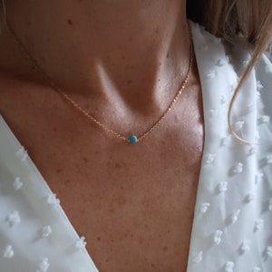 Fine gold stainless steel necklace with A-shaped patite or Lapis Lazulli stone, women's necklace worn in the hollow of the neck, trendy and minimalist image 2
