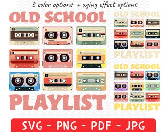 Old School Playlist Svg, Cassette Tape Music Retro 80s 90s Music Party Png, Music Mix Tape Cassette Player Svg, Vintage Style Graphic Png