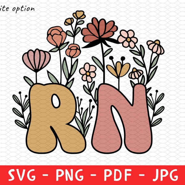 Personnalisé RN pull Png, Groovy Wildflowers RN Svg, infirmière chemise cadeau personnalisé pour infirmière Png, cadeaux infirmière Svg, étudiant en soins infirmiers Png