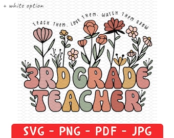 Custom 3rd Grade Teacher Shirt Png, Personalized Teaching Gift, 3rd Grade Teacher Gift, Teacher Appreciation Gifts, Spring Boho Wildflowers