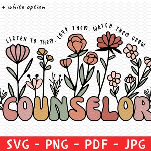 Aangepaste Counselor Shirt Png Svg, Counselor Bloemen Png, Aangepaste Leraar Svg, Leraar Waardering Cadeau, Lente Boho Wildflowers, Coping vaardigheden
