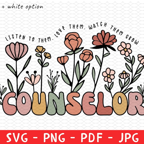 Custom Counselor Shirt Png Svg, Counselor Flowers Png, Custom Teacher Svg, Teacher Appreciation Gift, Spring Boho Wildflowers, Coping Skills